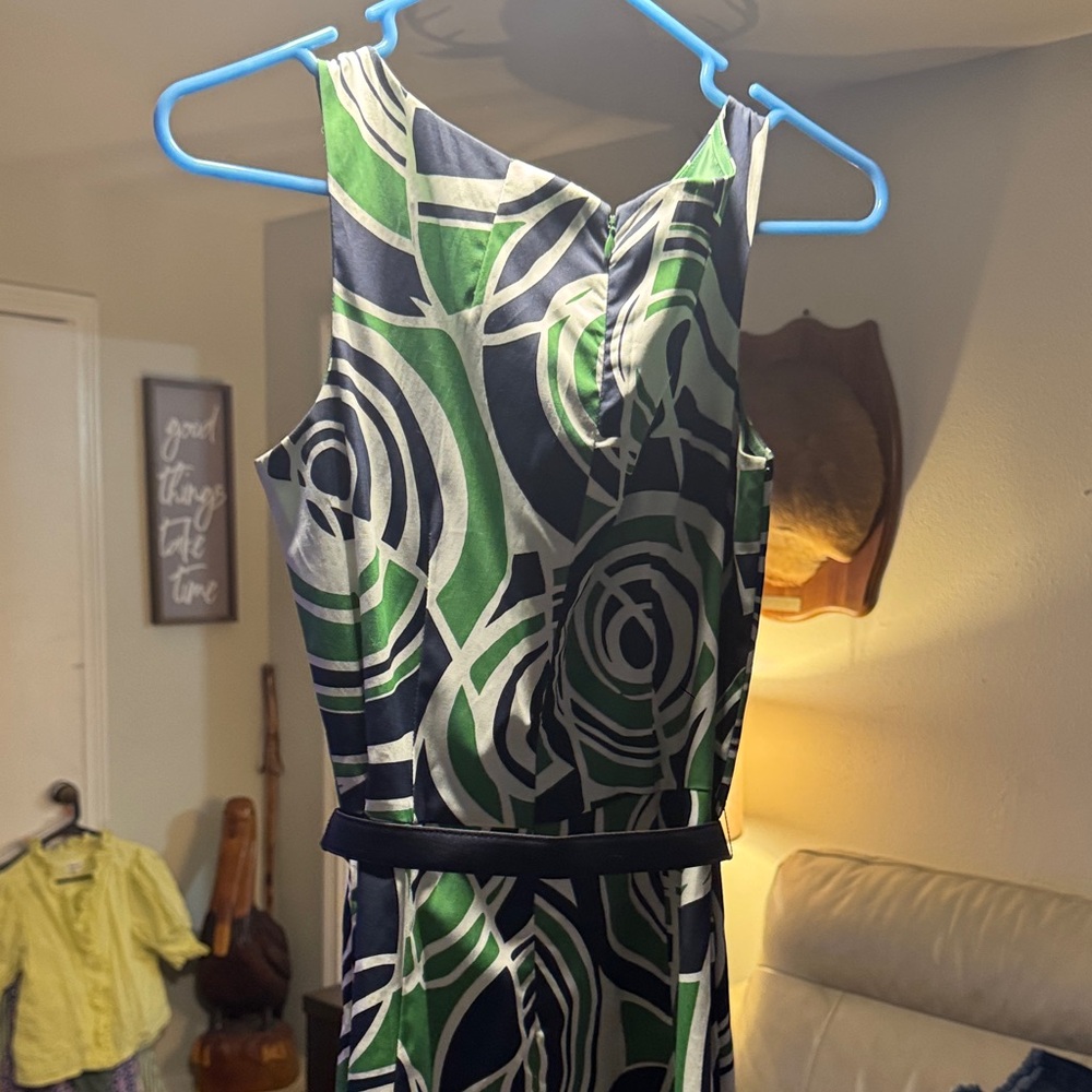 Merona Green and Navy Blue Swirl Midi Dress - Picture 3 of 9